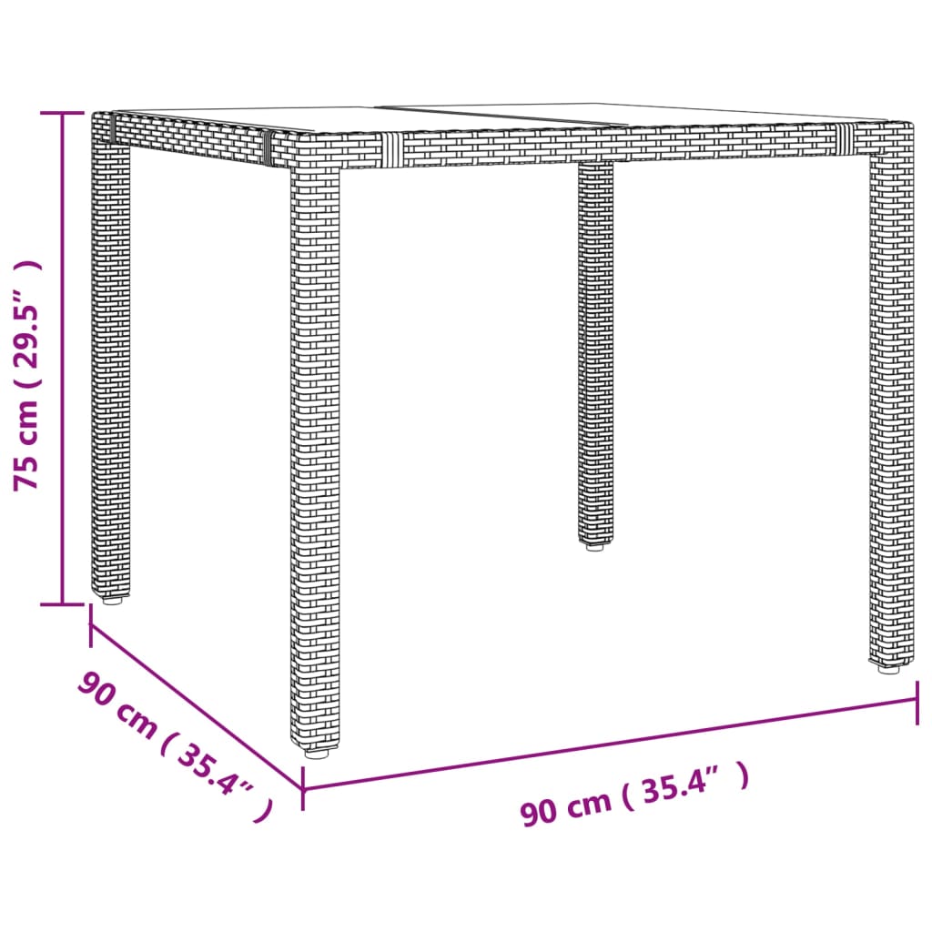 Tuintafel met glazen blad poly rattan en gehard glas