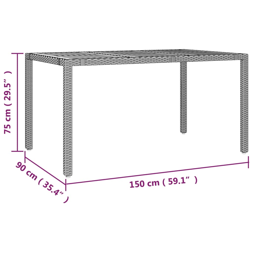 Tuintafel met glazen blad poly rattan en gehard glas