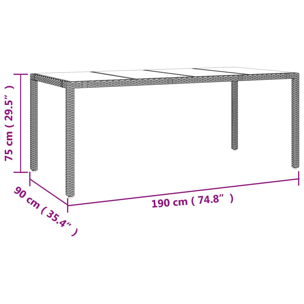 Tuintafel met glazen blad poly rattan en gehard glas