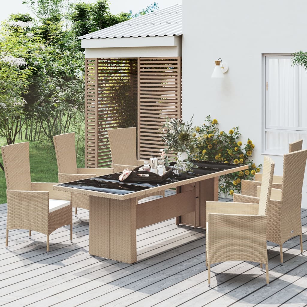 Tuintafel met glazen blad poly rattan en gehard glas