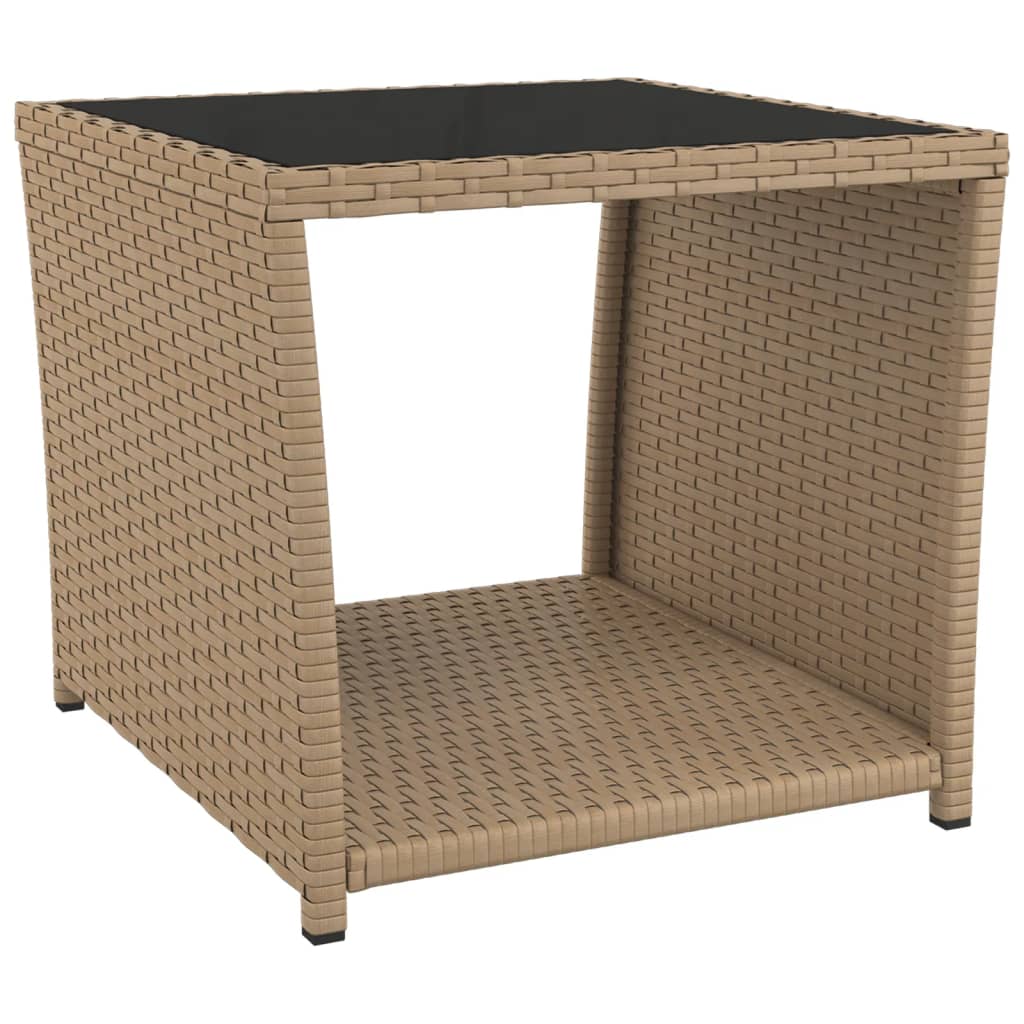 Salontafel 45x45x40 cm poly rattan en glas