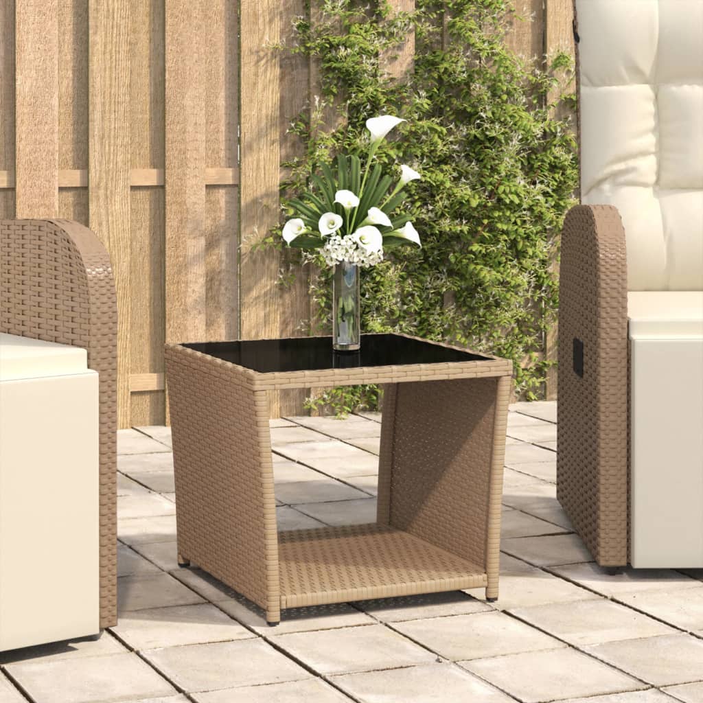 Salontafel 45x45x40 cm poly rattan en glas