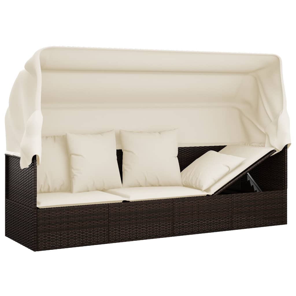 Loungebed met luifel kussens poly rattan