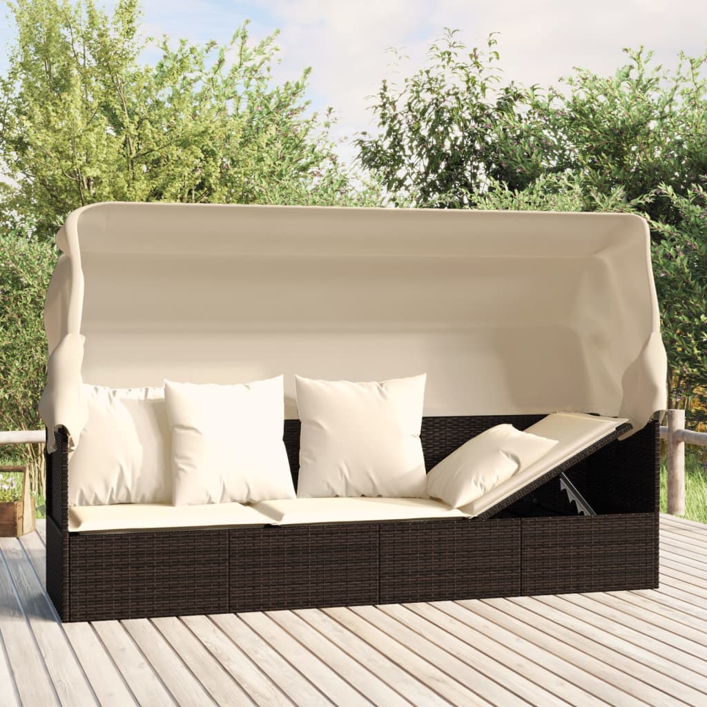 Loungebed met luifel kussens poly rattan