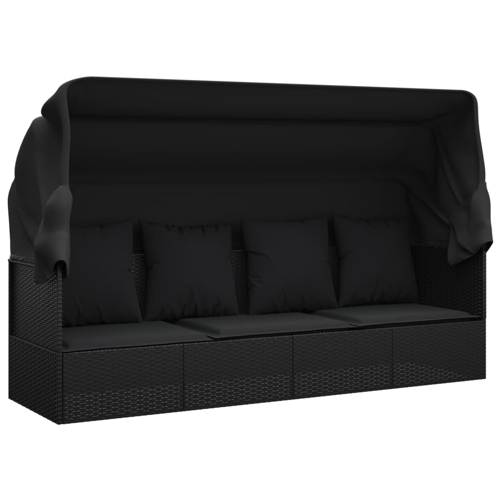 Loungebed met luifel kussens poly rattan