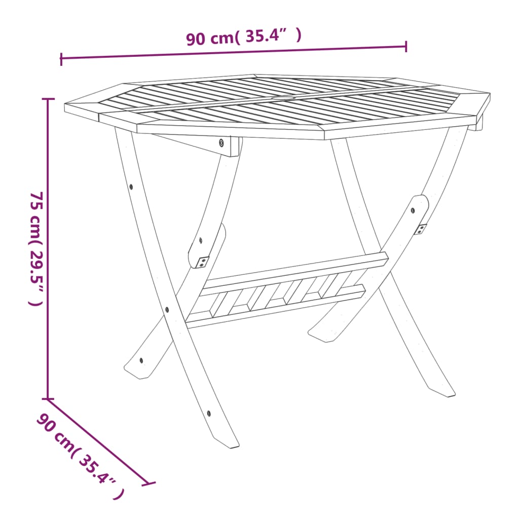 Table de jardin pliante 135x85x75 cm en bois d'acacia massif