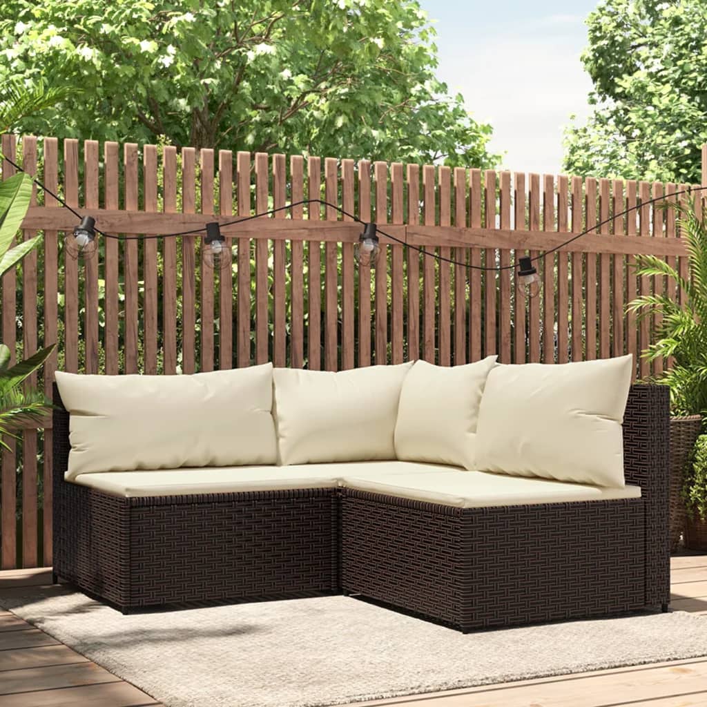 3-delige Loungeset met kussens poly rattan