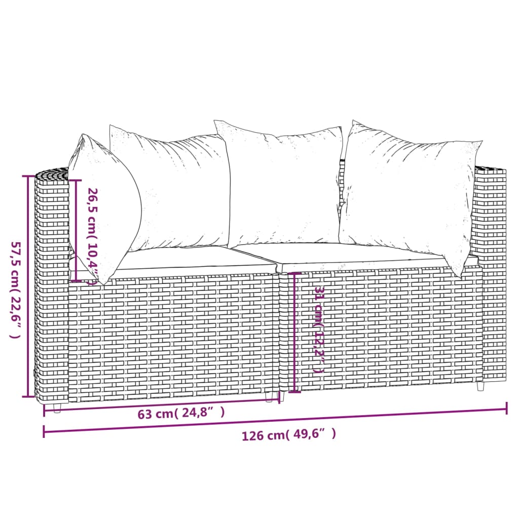 3-delige Loungeset met kussens poly rattan