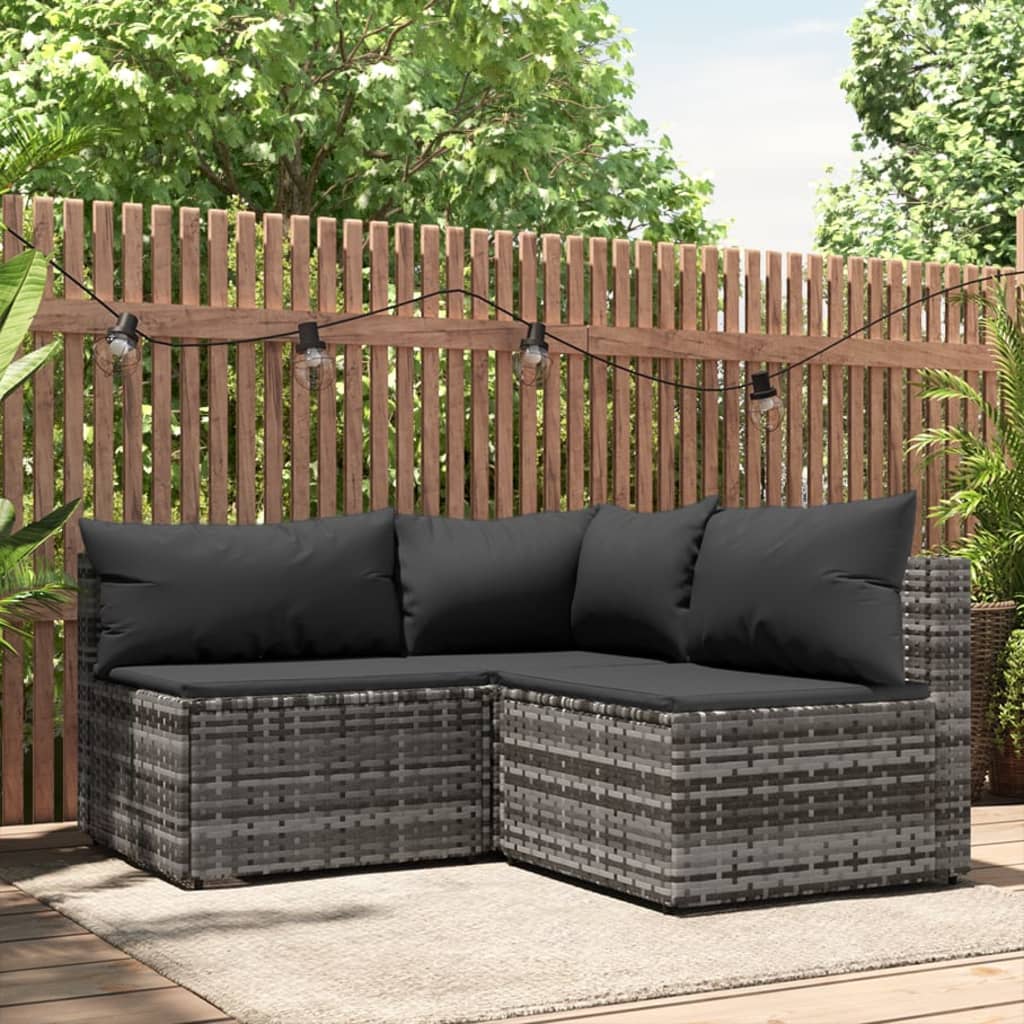 3-delige Loungeset met kussens poly rattan