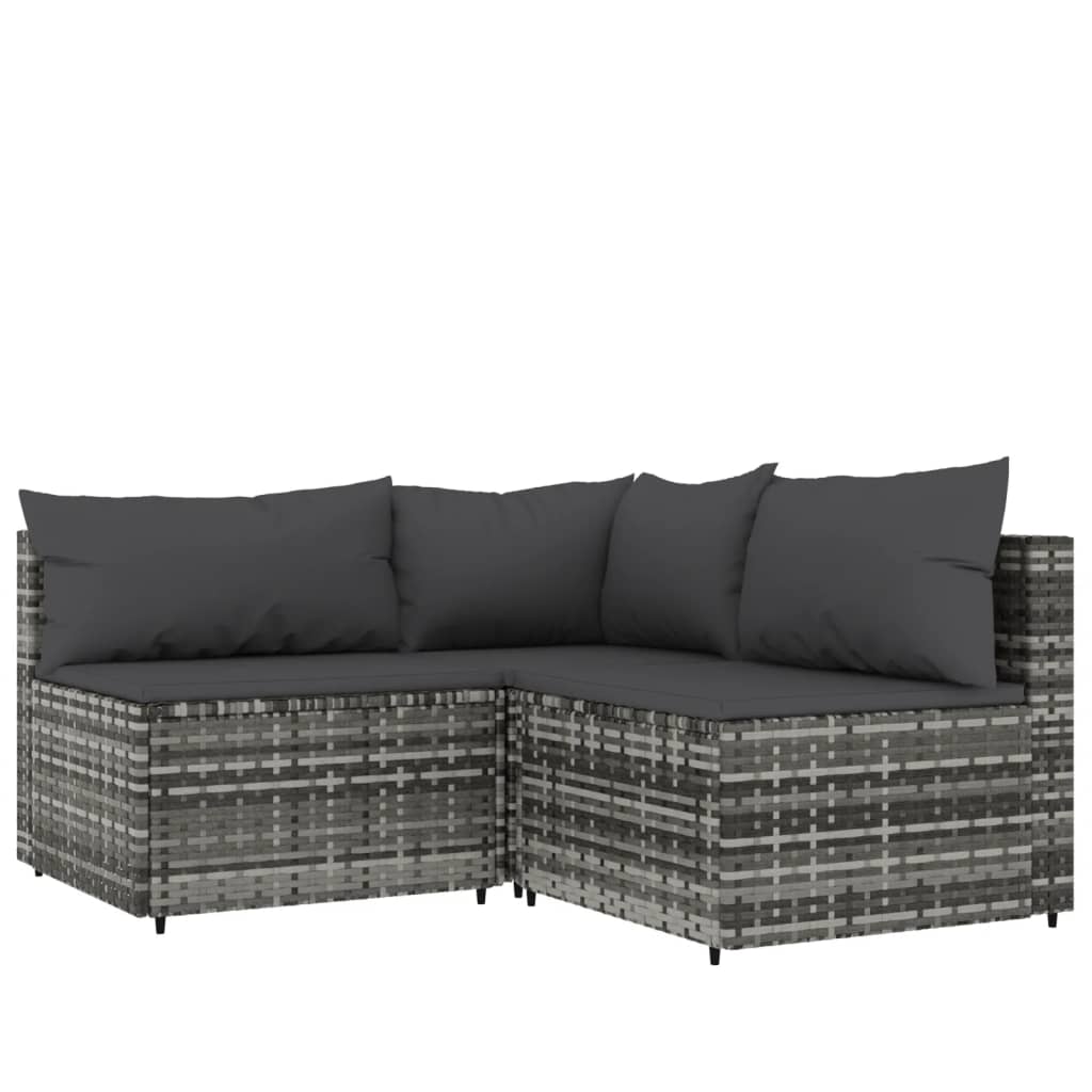 3-delige Loungeset met kussens poly rattan