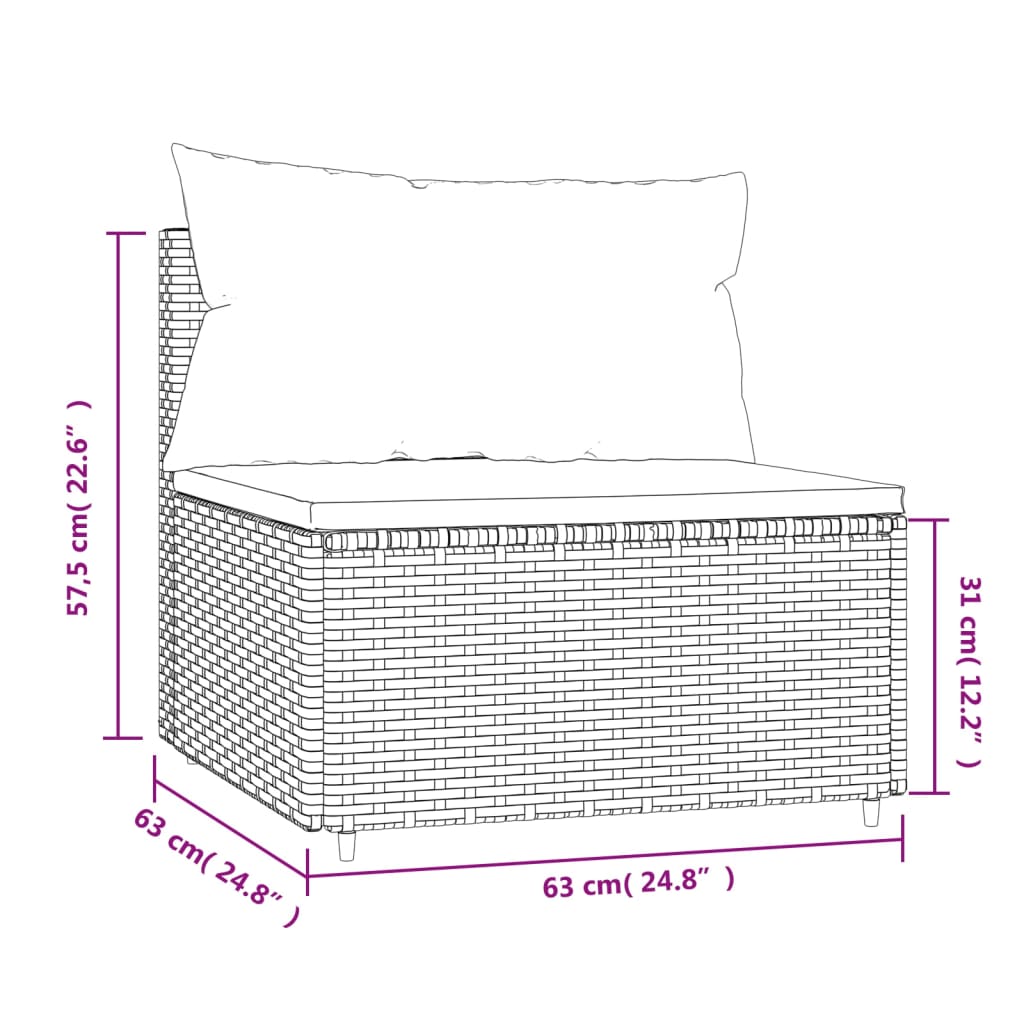 Tuinmiddenbanken met kussens 2 st poly rattan