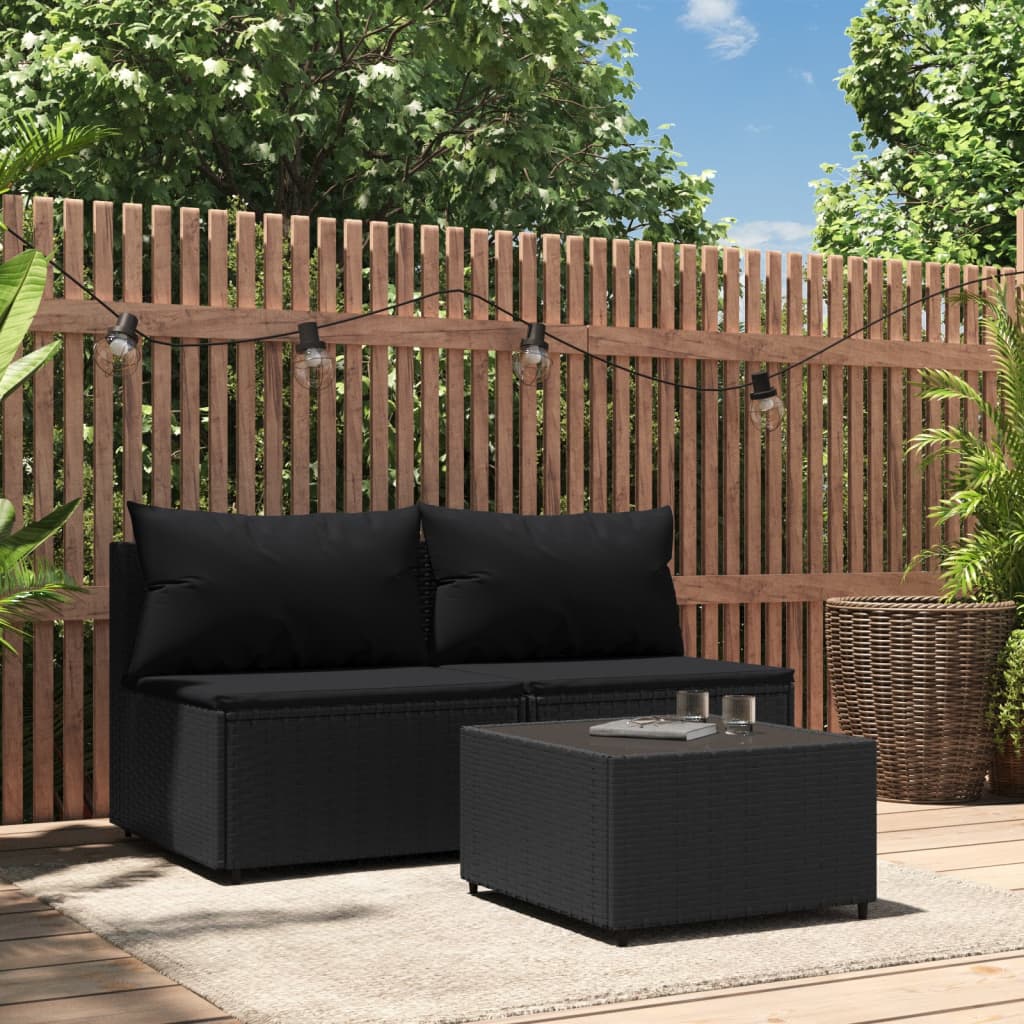 Bancs de jardinerie avec coussins 2 pcs poly rotin