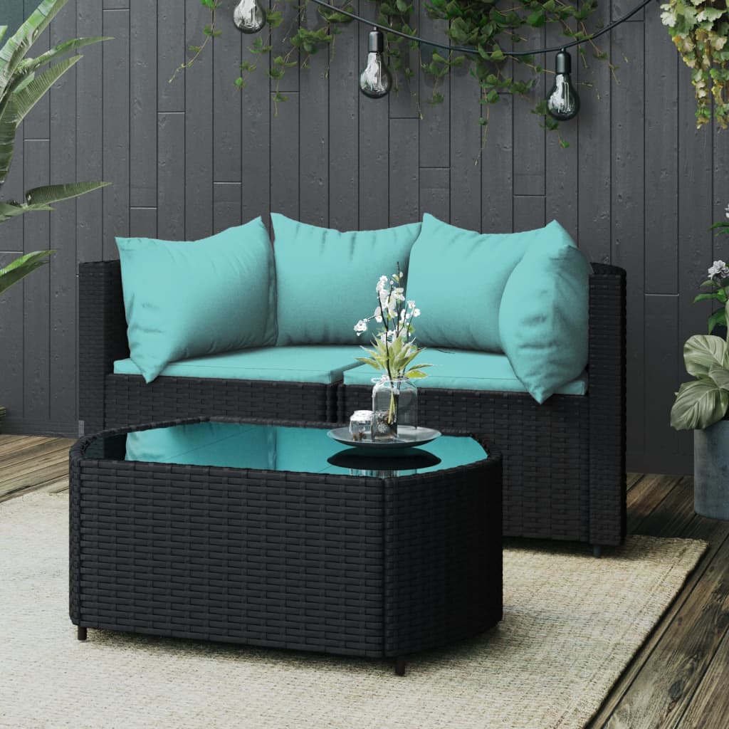 3-delige Loungeset met kussens poly rattan