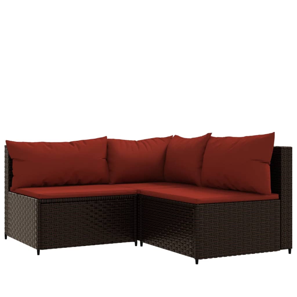 3-delige Loungeset met kussens poly rattan