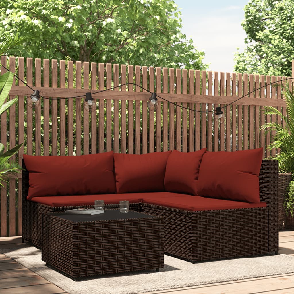 3-delige Loungeset met kussens poly rattan