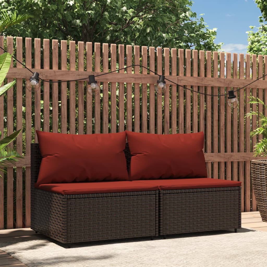 Bancs de jardinerie avec coussins 2 pcs poly rotin