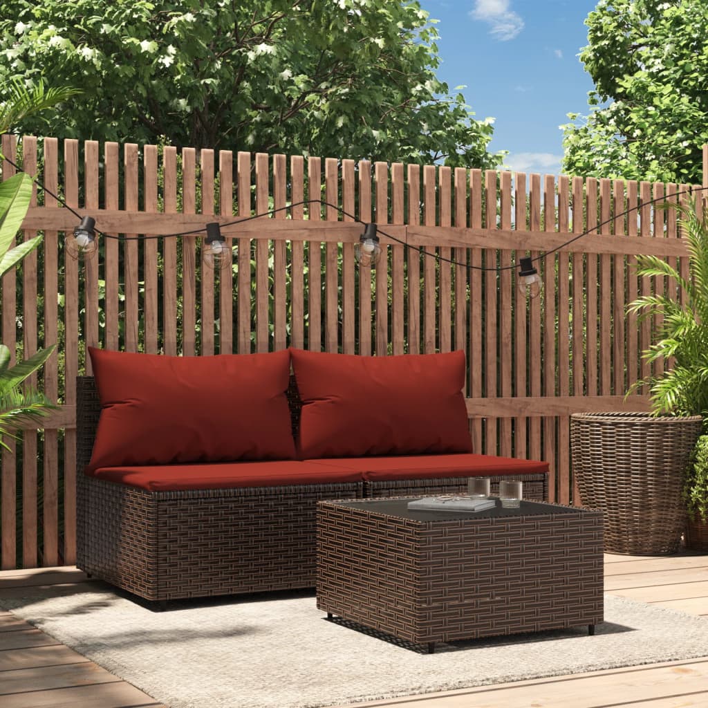 Bancs de jardinerie avec coussins 2 pcs poly rotin