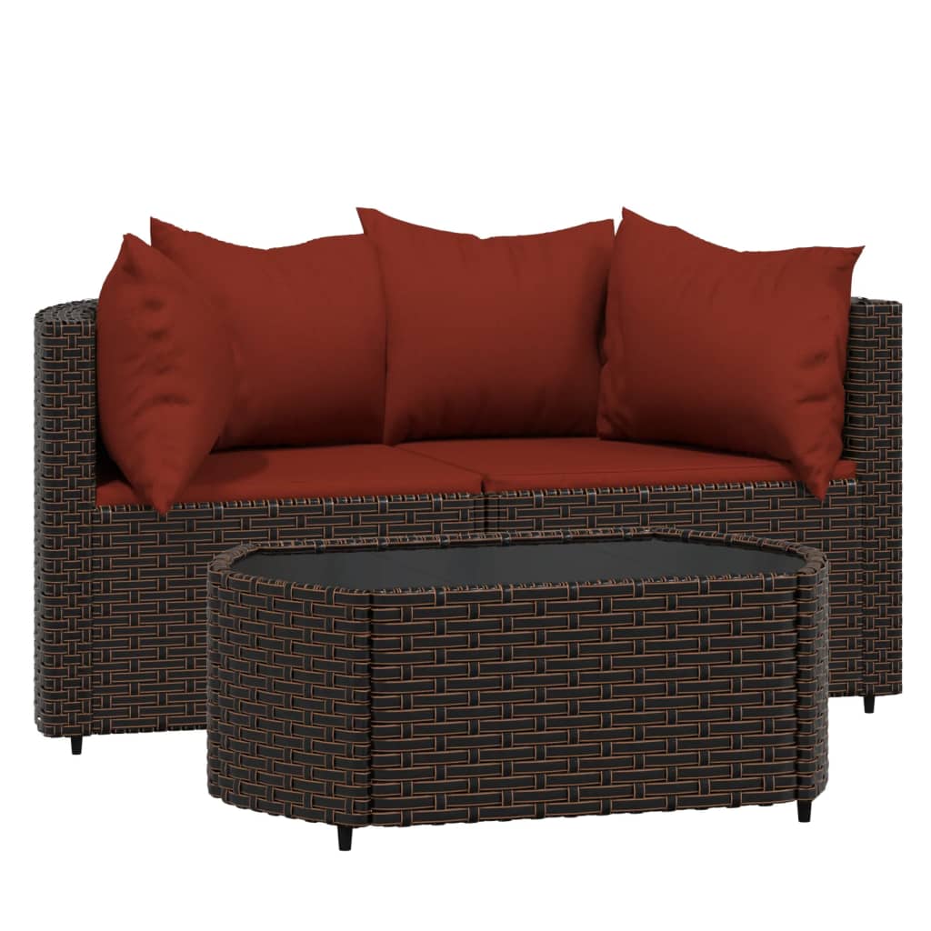 3-delige Loungeset met kussens poly rattan