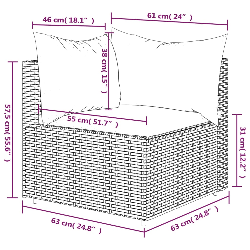 3-delige Loungeset met kussens poly rattan