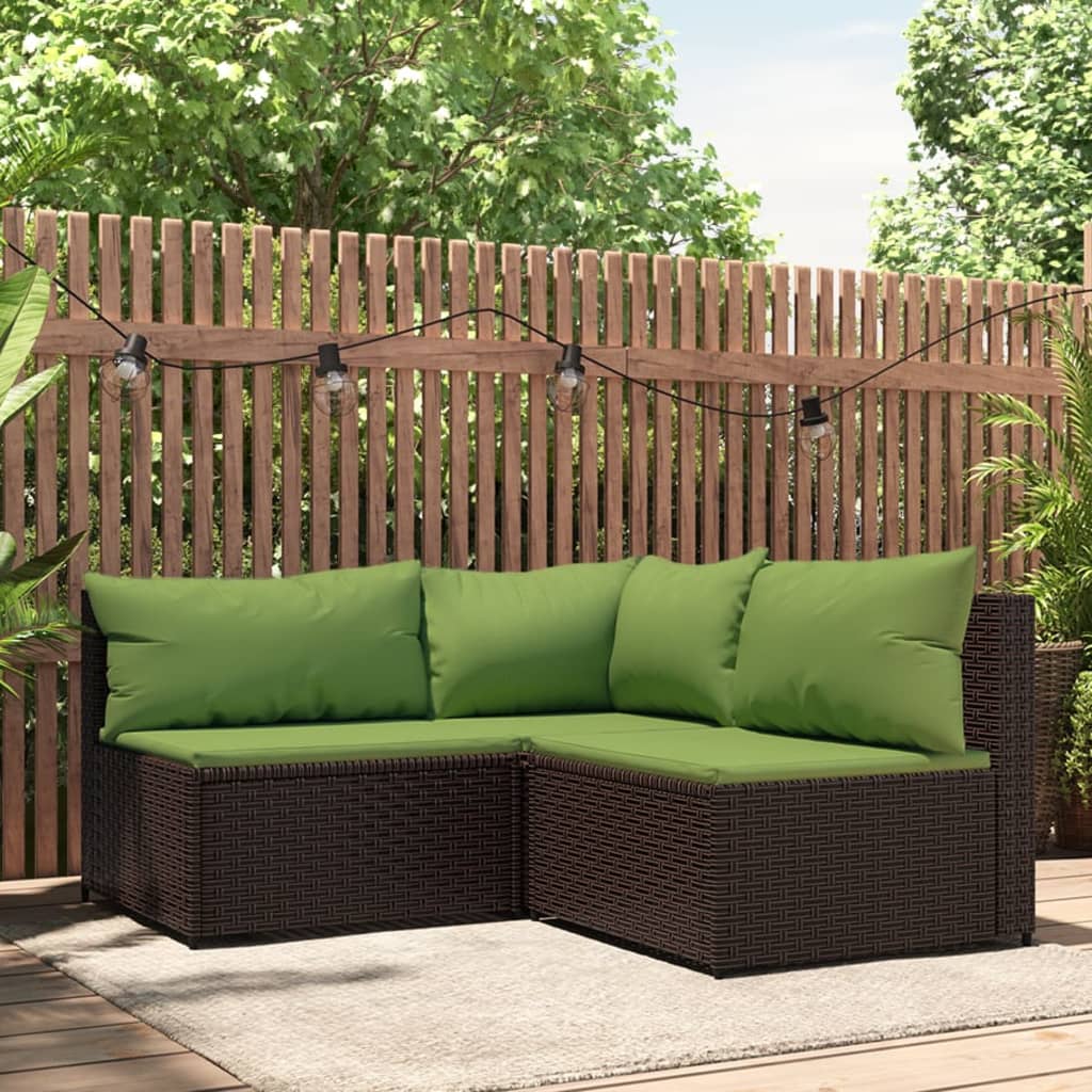 3-delige Loungeset met kussens poly rattan