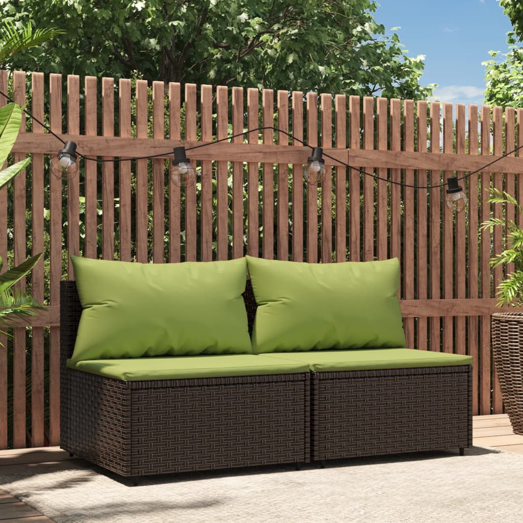 Bancs de jardinerie avec coussins 2 pcs poly rotin