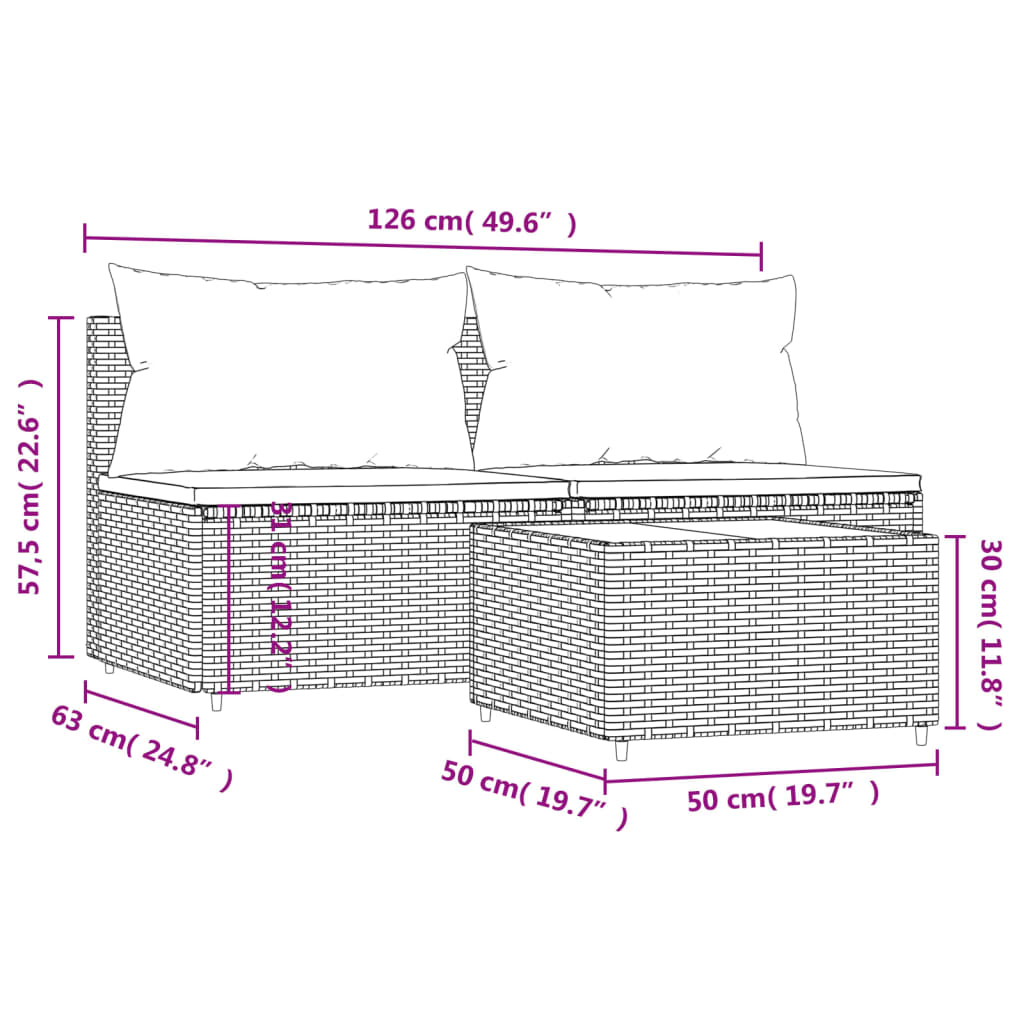 Bancs de jardinerie avec coussins 2 pcs poly rotin