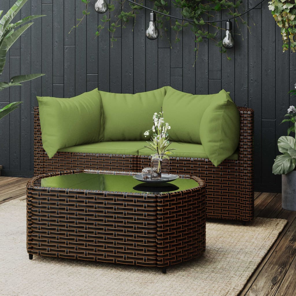 3-delige Loungeset met kussens poly rattan