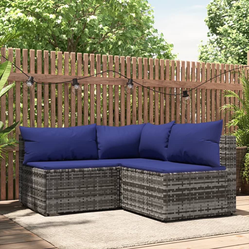 3-delige Loungeset met kussens poly rattan