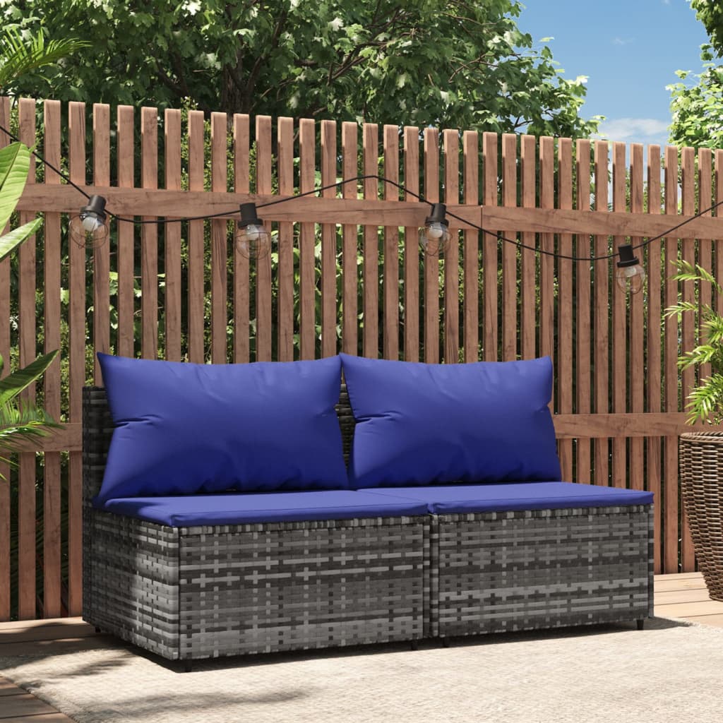 Bancs de jardinerie avec coussins 2 pcs poly rotin