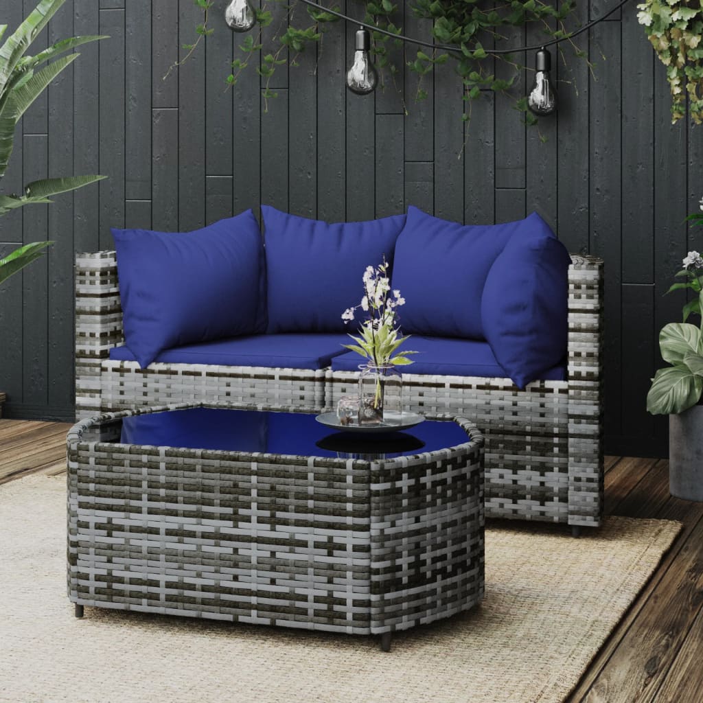 3-delige Loungeset met kussens poly rattan