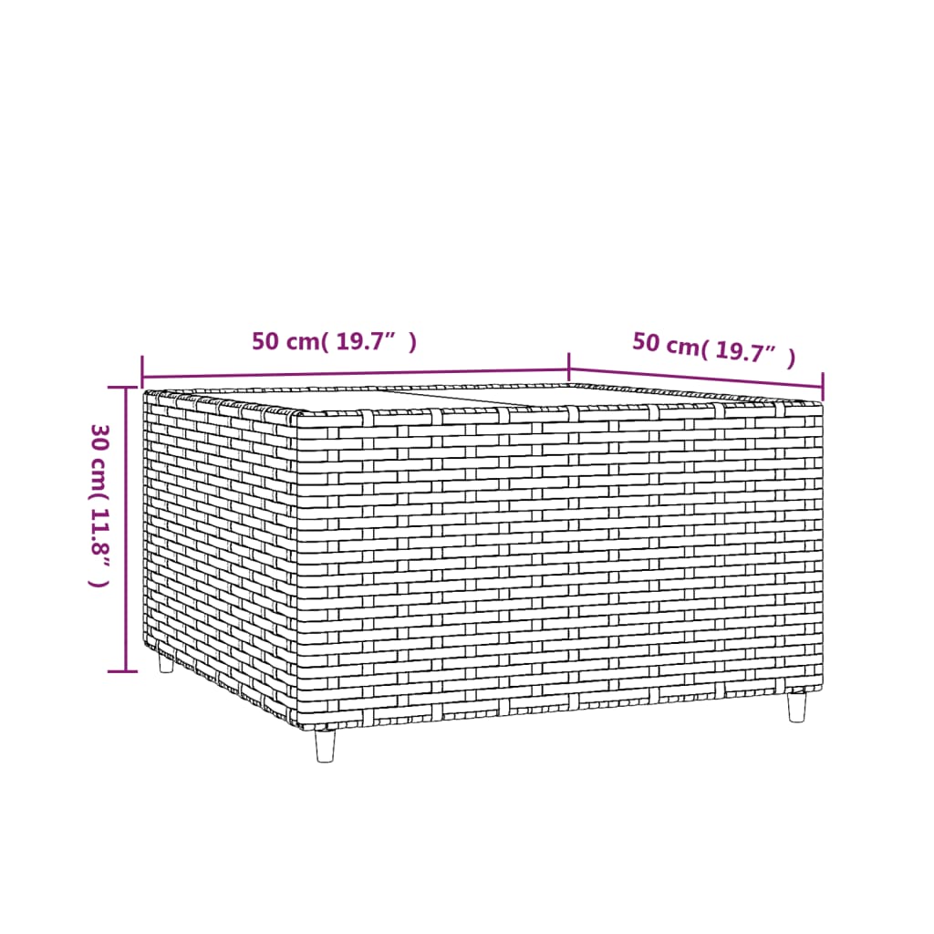 Table basse de jardin carrée 50x50x30 cm poly rotin