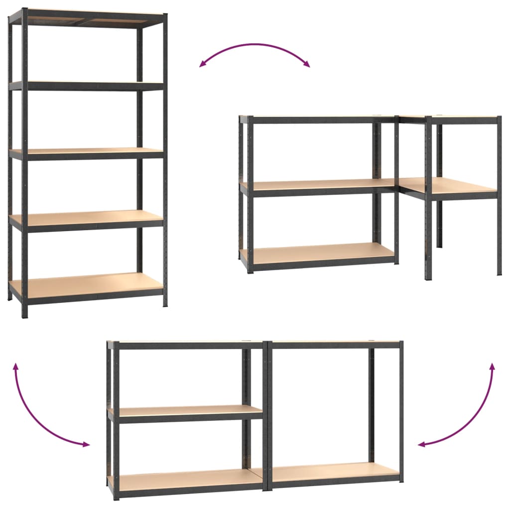 Étagères de rangement 5 couches robustes 3 pièces en acier et bois traité gris