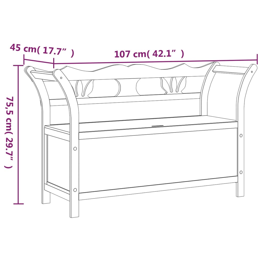 Bankje 107x45x75,5 cm massief vurenhout