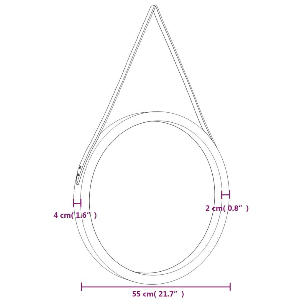 Wandspiegel met band Ø 35 cm zilverkleurig