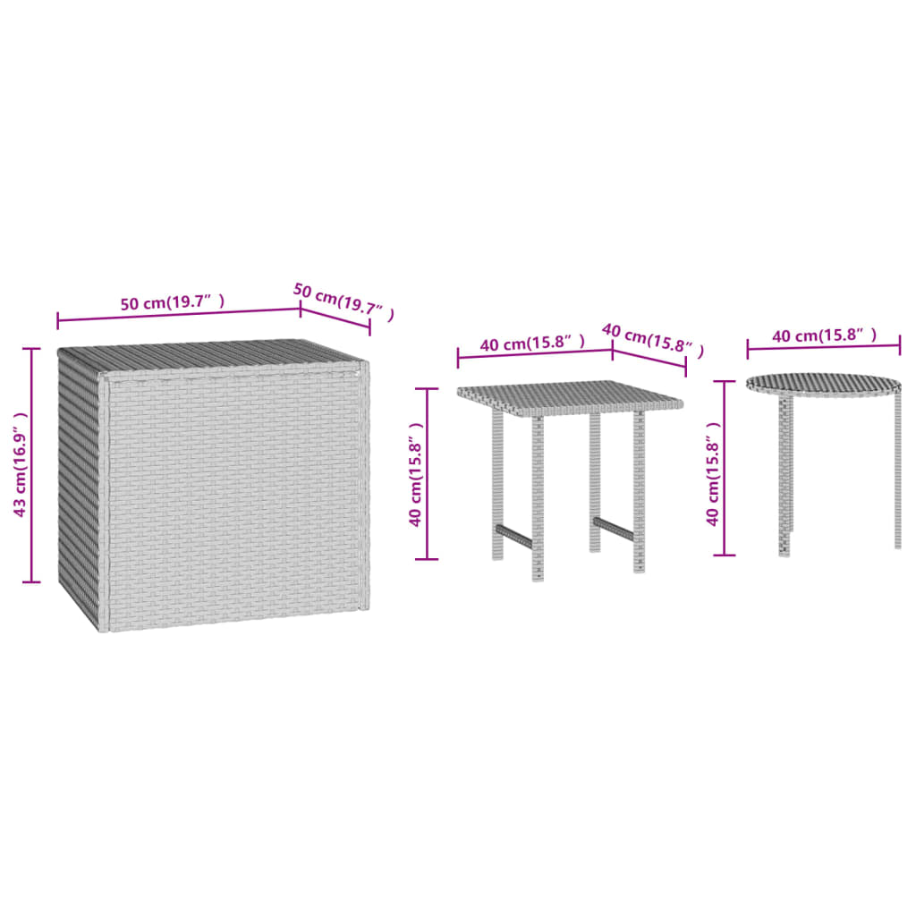 Tables d'appoint 3 pcs poly rotin