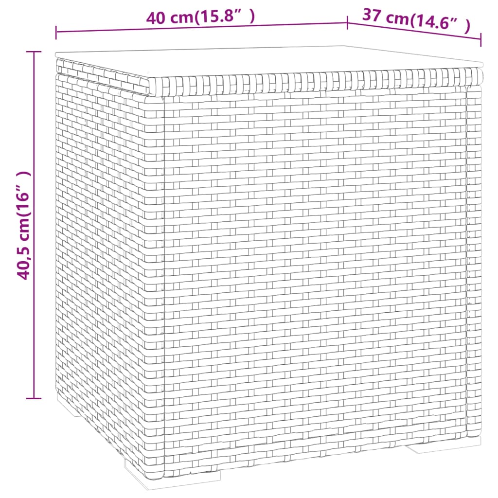 Bijzettafel 40x37x40,5 cm poly rattan en gehard glas