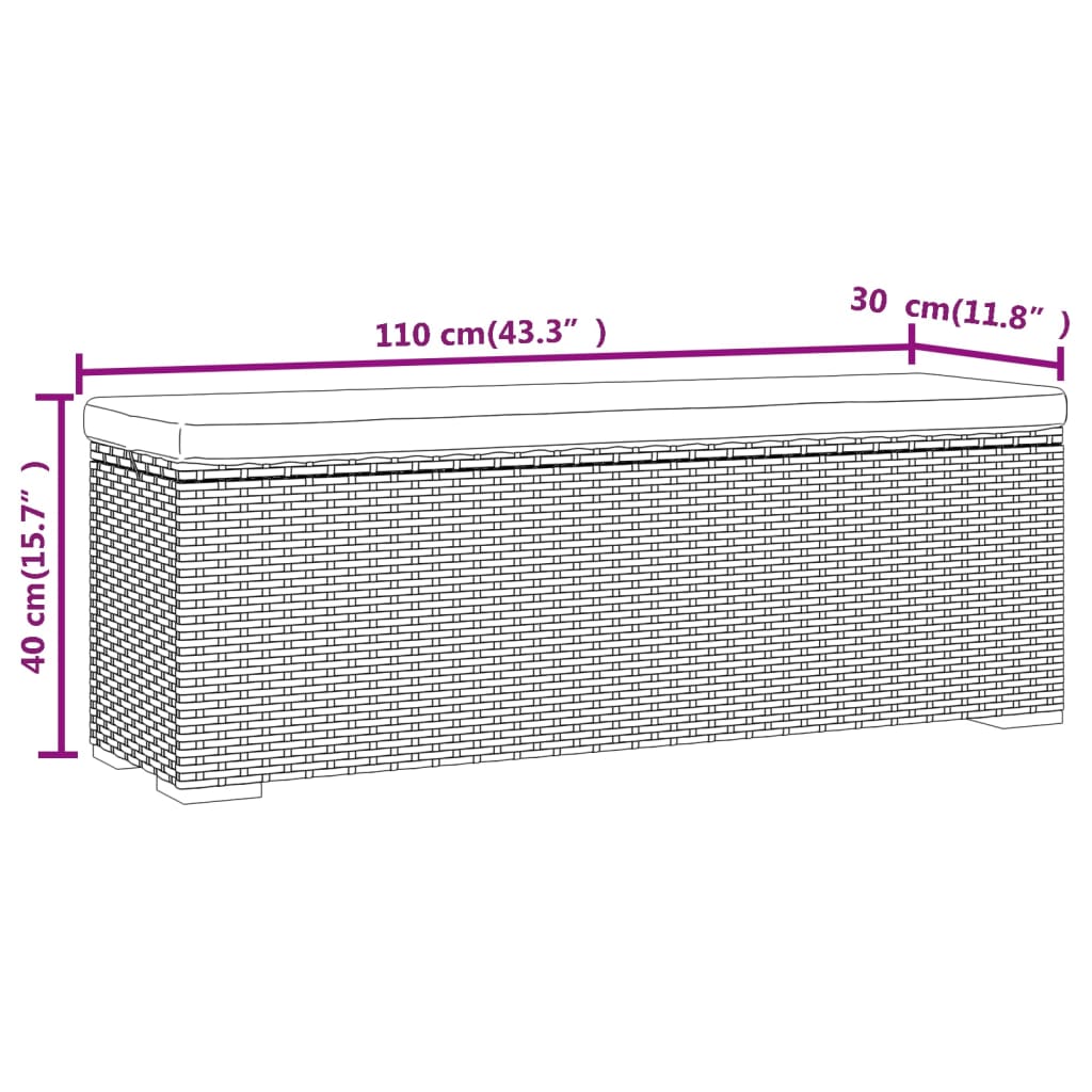 Hocker met kussen 110x30x40 cm poly rattan