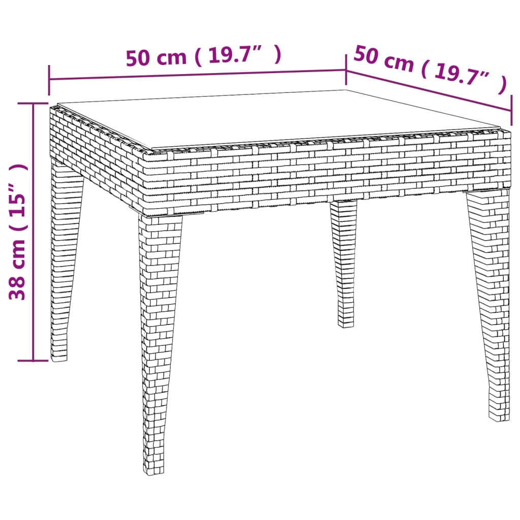 Bijzettafel 50x50x38 cm poly rattan en gehard glas