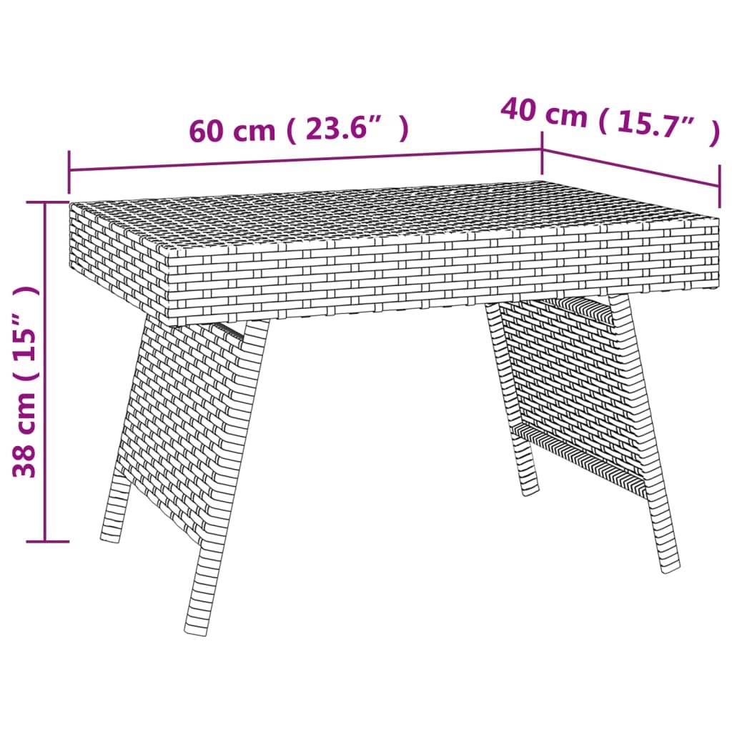 Bijzettafel inklapbaar 60x40x38 cm poly rattan