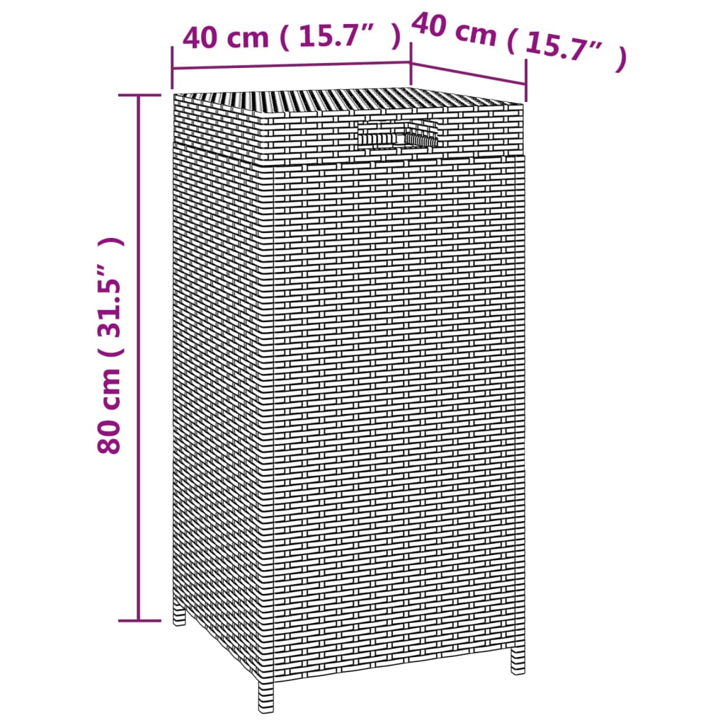 Poubelle 40x40x80 cm poly rotin noir