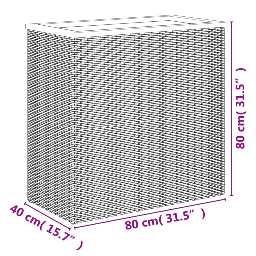 Plantenbak 40x40x80 cm poly rattan zwart