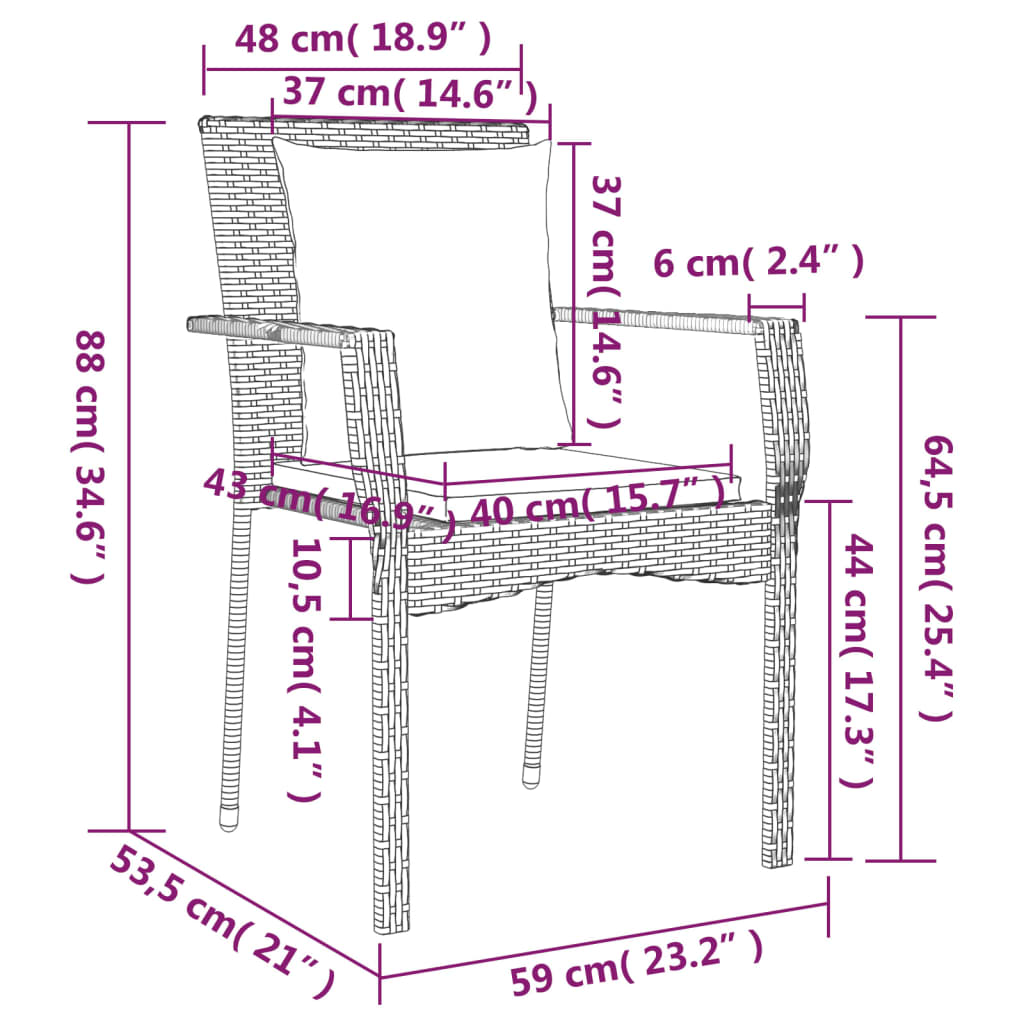 Tuinstoelen 4 st met kussens poly rattan