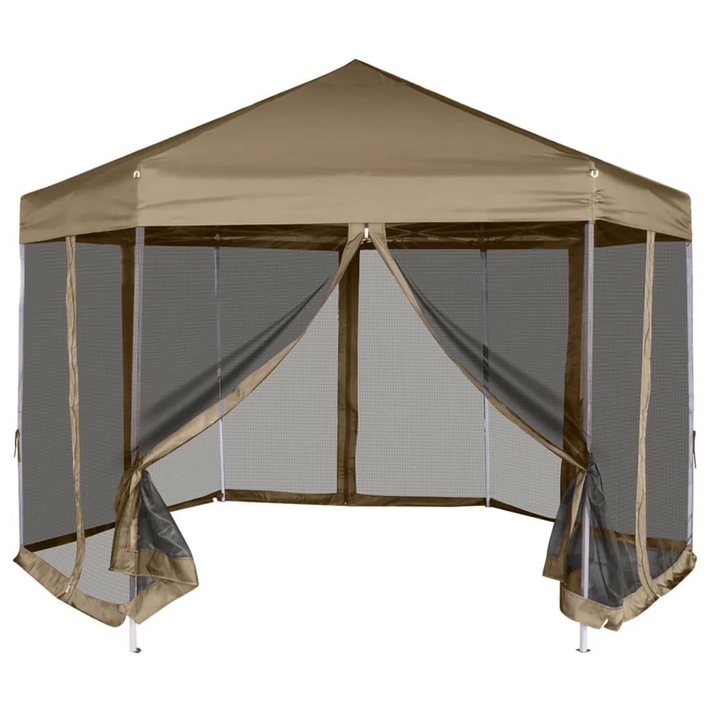 Partytent pop-up zeshoekig met 6 zijwanden 3,6x3,1 m crèmewit