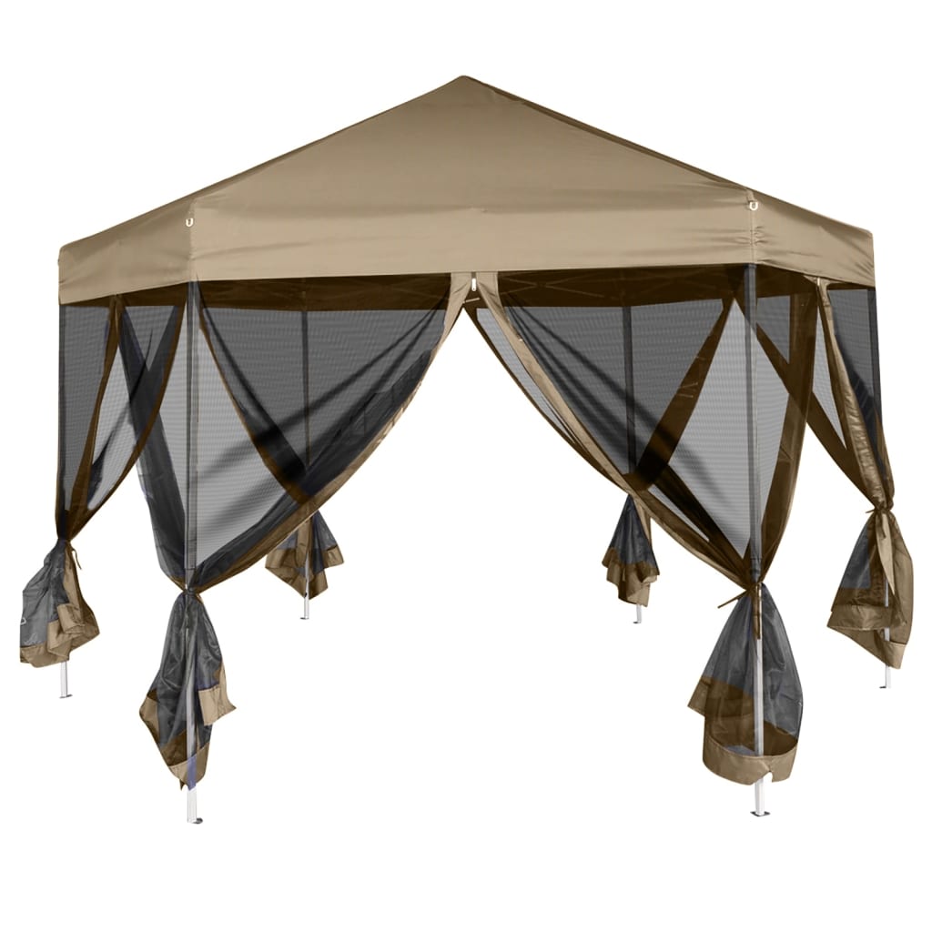 Partytent pop-up zeshoekig met 6 zijwanden 3,6x3,1 m crèmewit