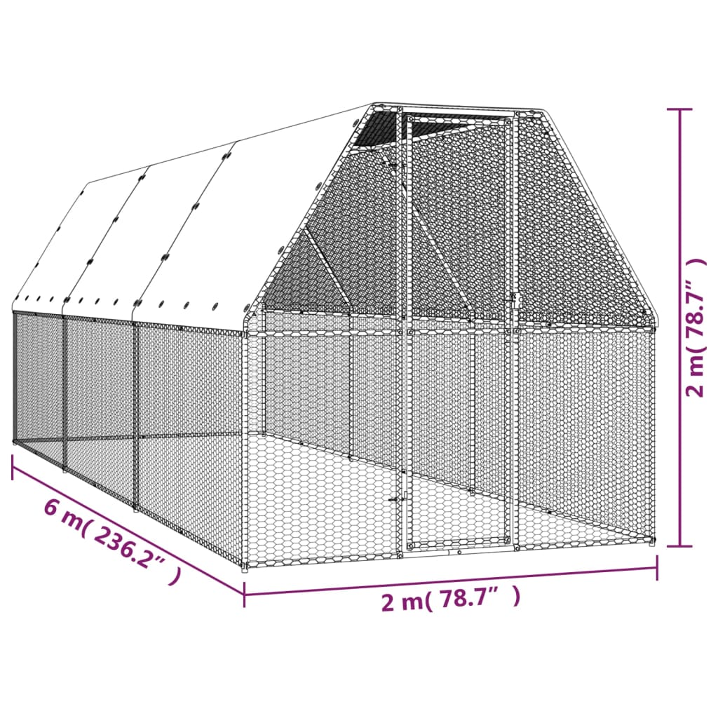 Buitenhok voor kippen 3x4x2 m gegalvaniseerd staal