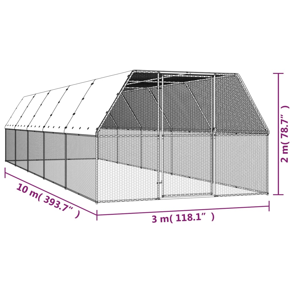 Buitenhok voor kippen 3x4x2 m gegalvaniseerd staal