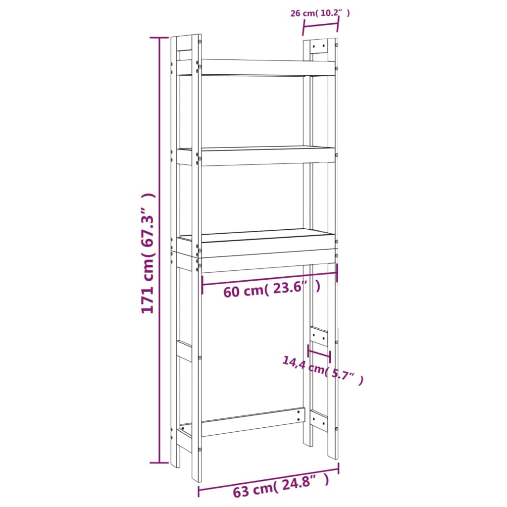 Toiletrek 63x26x171 cm massief grenenhout