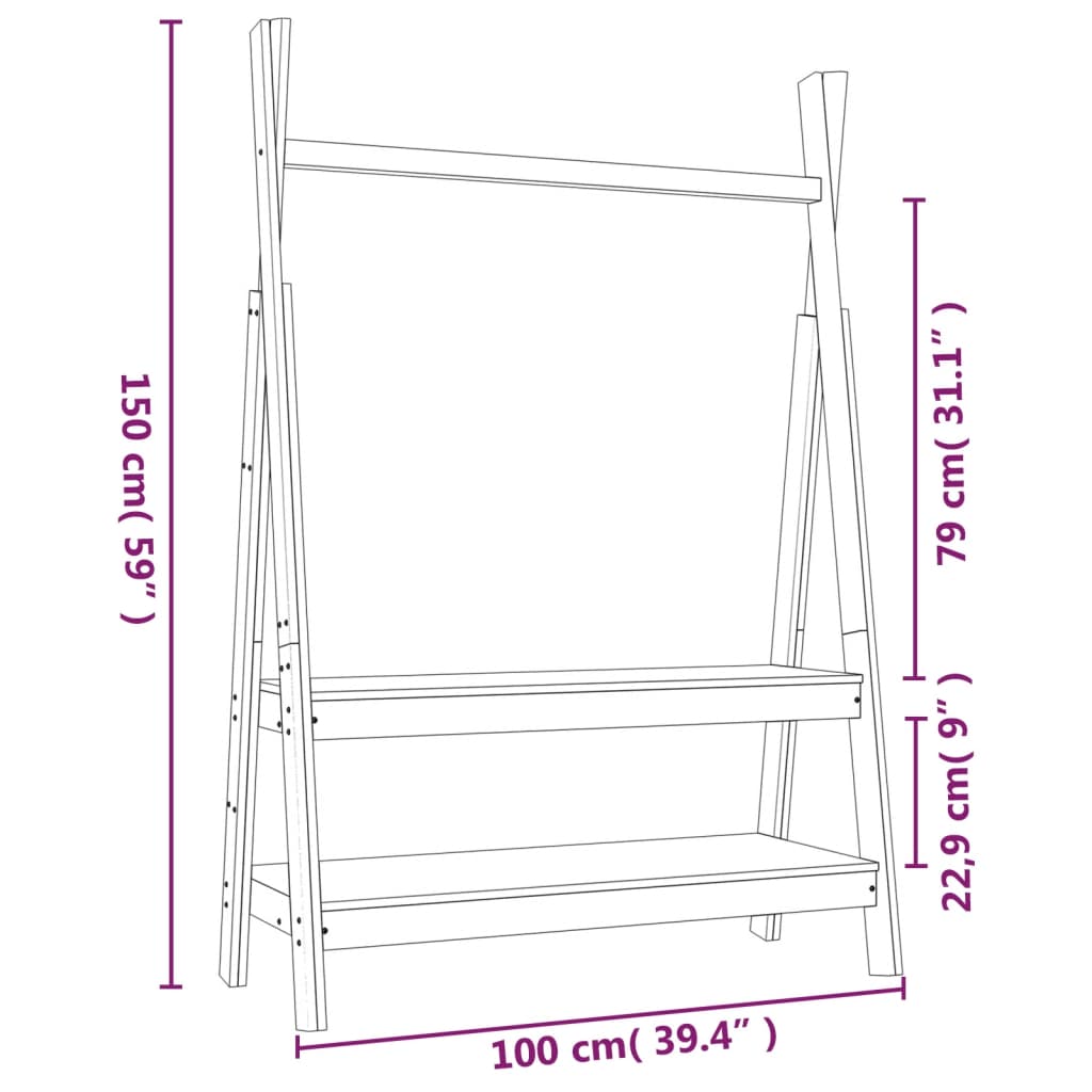 Kledingrek 100x45,5x150 cm massief grenenhout