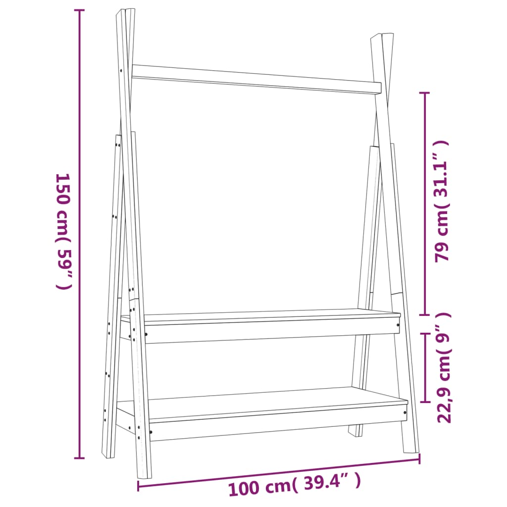 Kledingrek 100x45,5x150 cm massief grenenhout