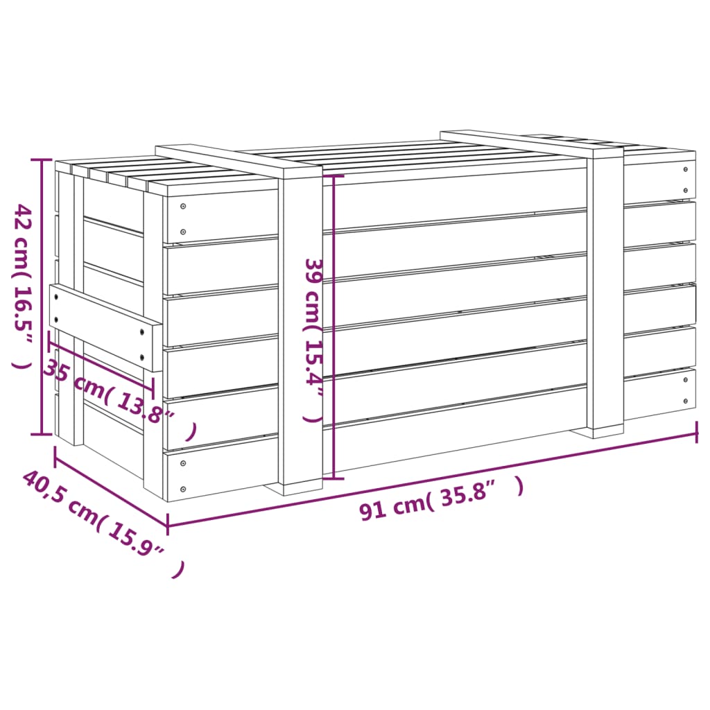 Opbergbox 58x40,5x42 cm massief grenenhout